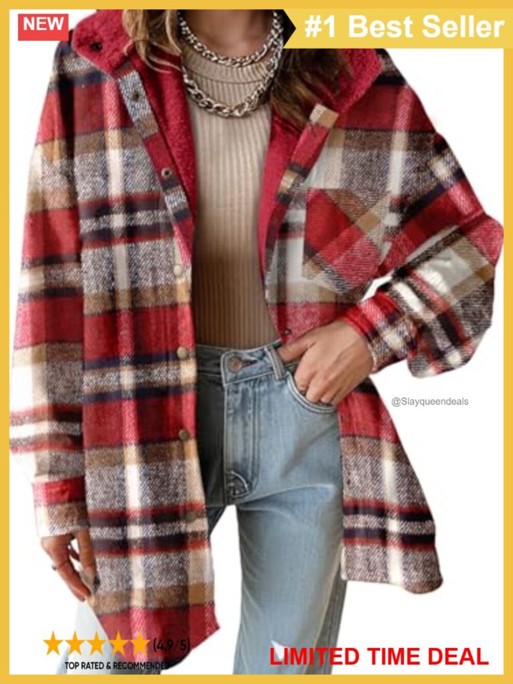 Dokotoo Women's Flannel Hooded Plaid Shacket Thick Fleece Jacket